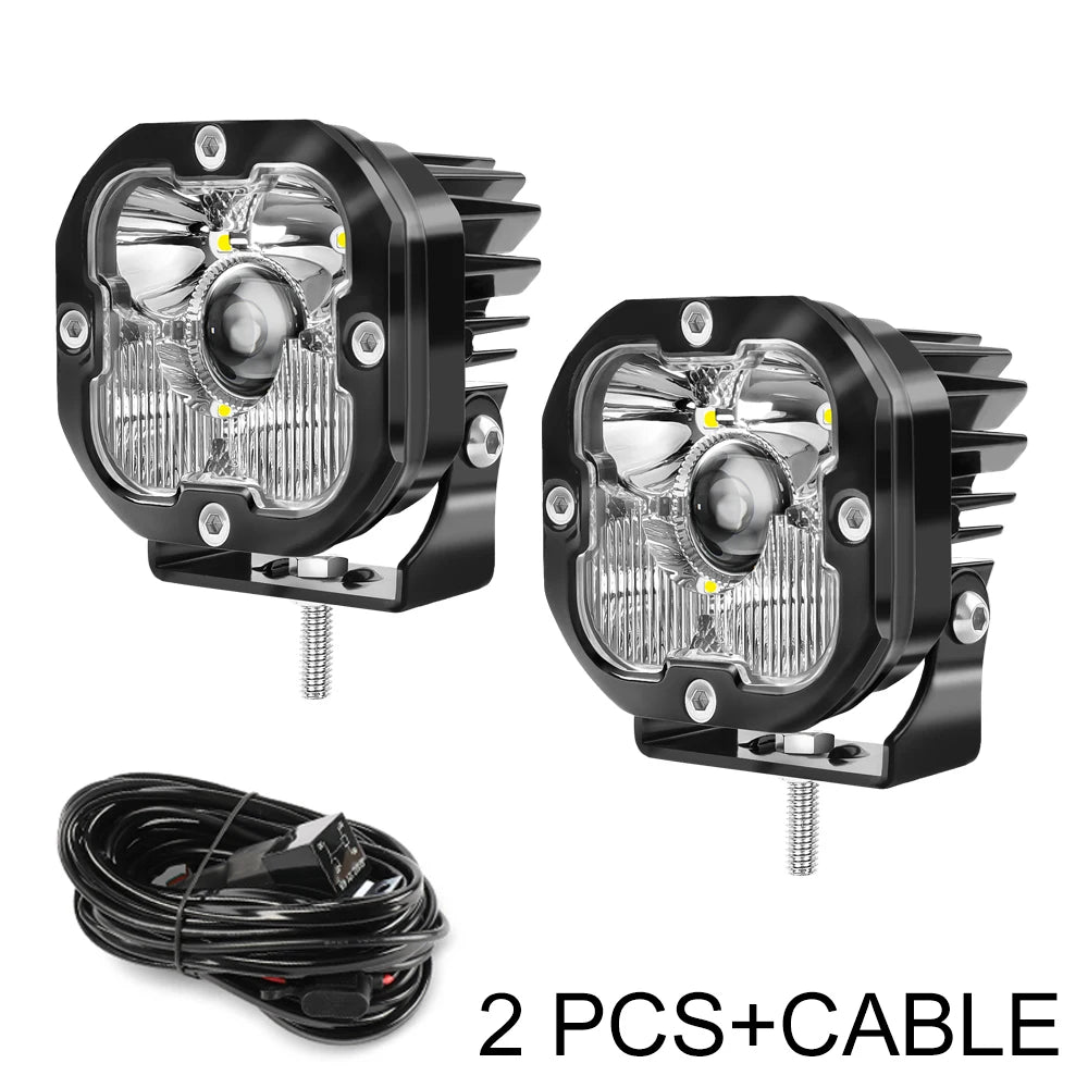 BraveWAY Super Bright 3 inch LED Working Light for Off-Road Motorcycle Truck 4x4 Assisted Driving Lamps Spot +Flood Beam