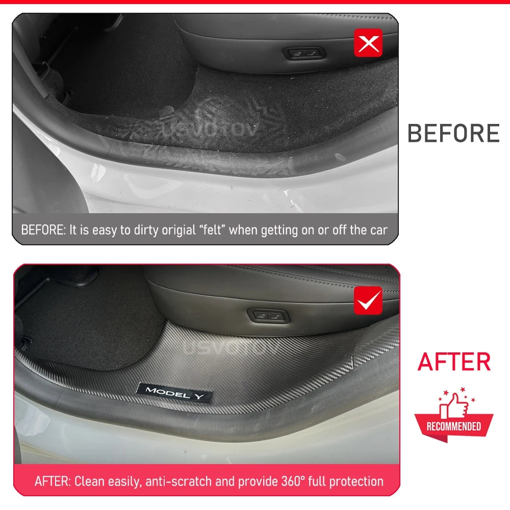 4 6 8Pcs For Tesla Model Y Juniper 2025 2026 Front Rear Door Sill Protector Threshold Strip Anti-kick Guard Panel Waterproof Pad