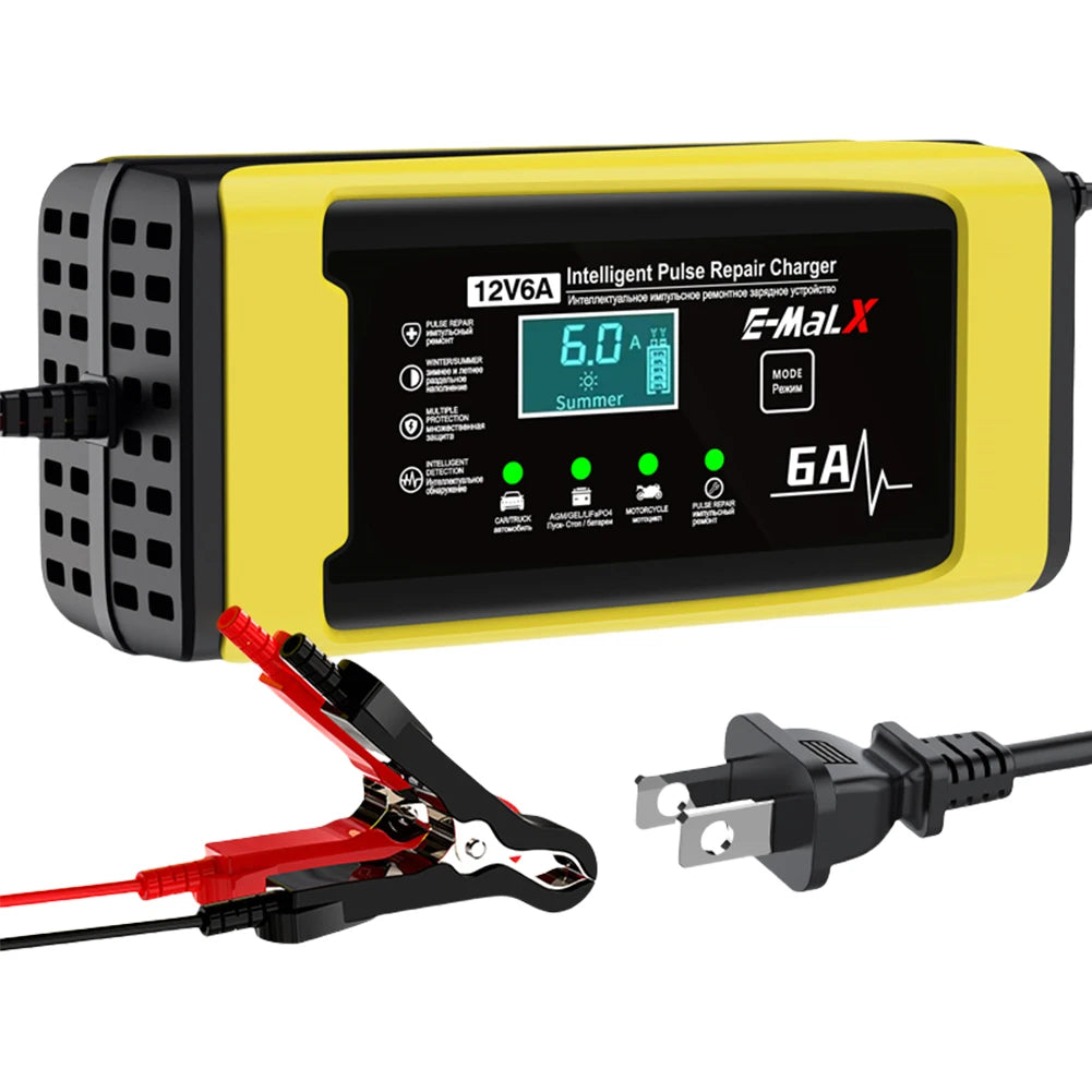 Car Battery Charger 110-220V Power Puls Repair Charger Moto Truck Battery Charger 12V 6A Wet Dry Lead Acid Battery LED Display