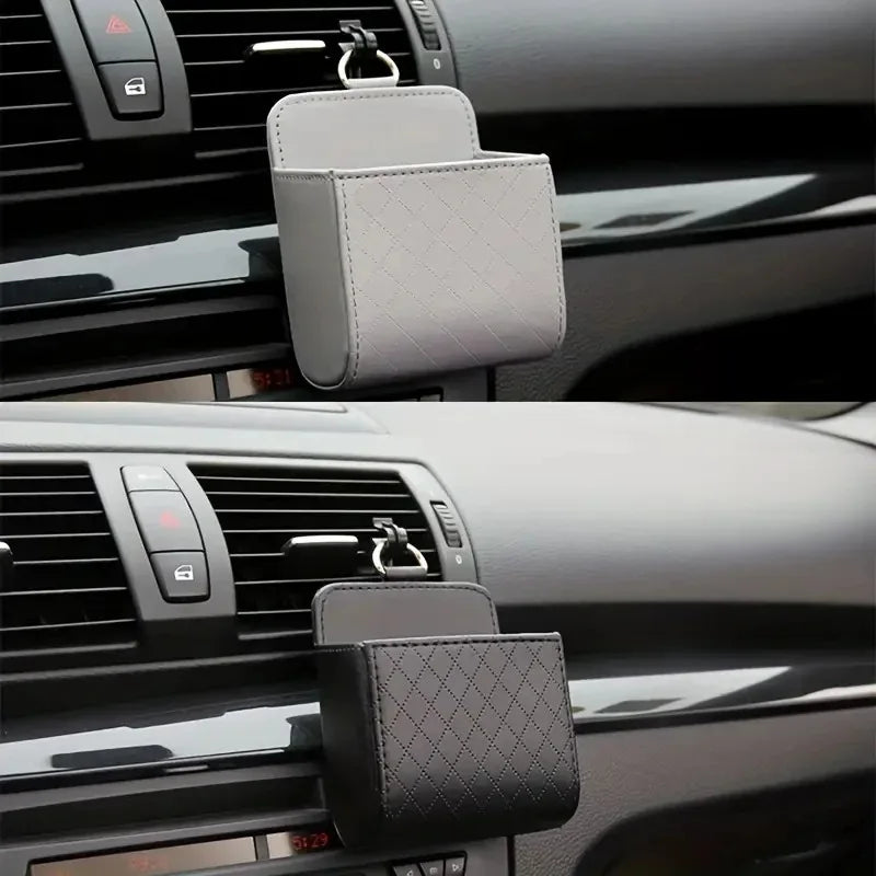 Universal Car Air Outlet Hanging Storage Box Air Vent Dashboard Tidy Hanging Leather Organizer Box Phone Holder Car Accessorie