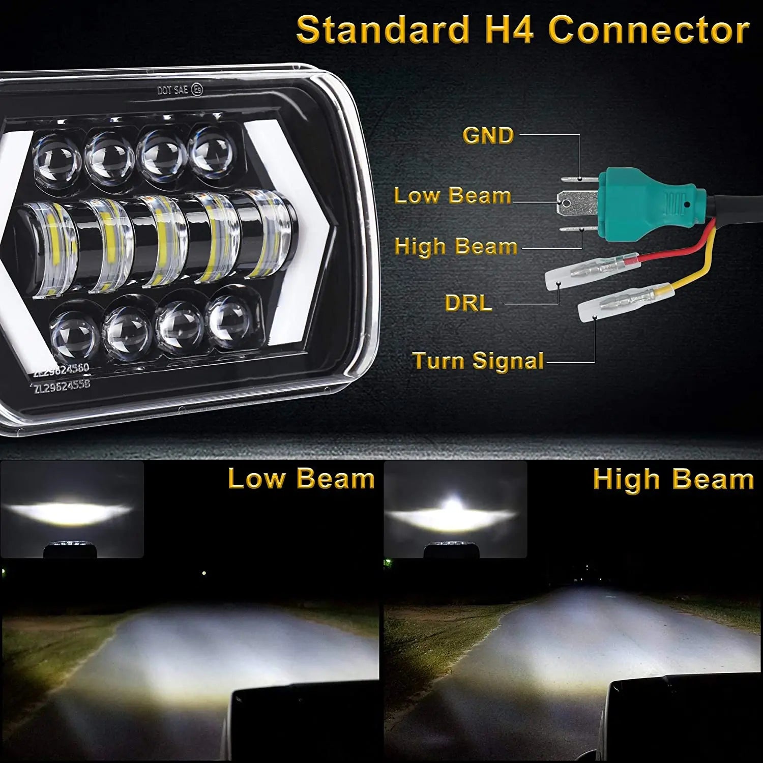 5x7 4x6 Square 7Inch LED Headlight 55W Led Headlamp Hi/Low Turn Signal for 4x4 Suzuki Samurai Jeep Wrangler Off Road