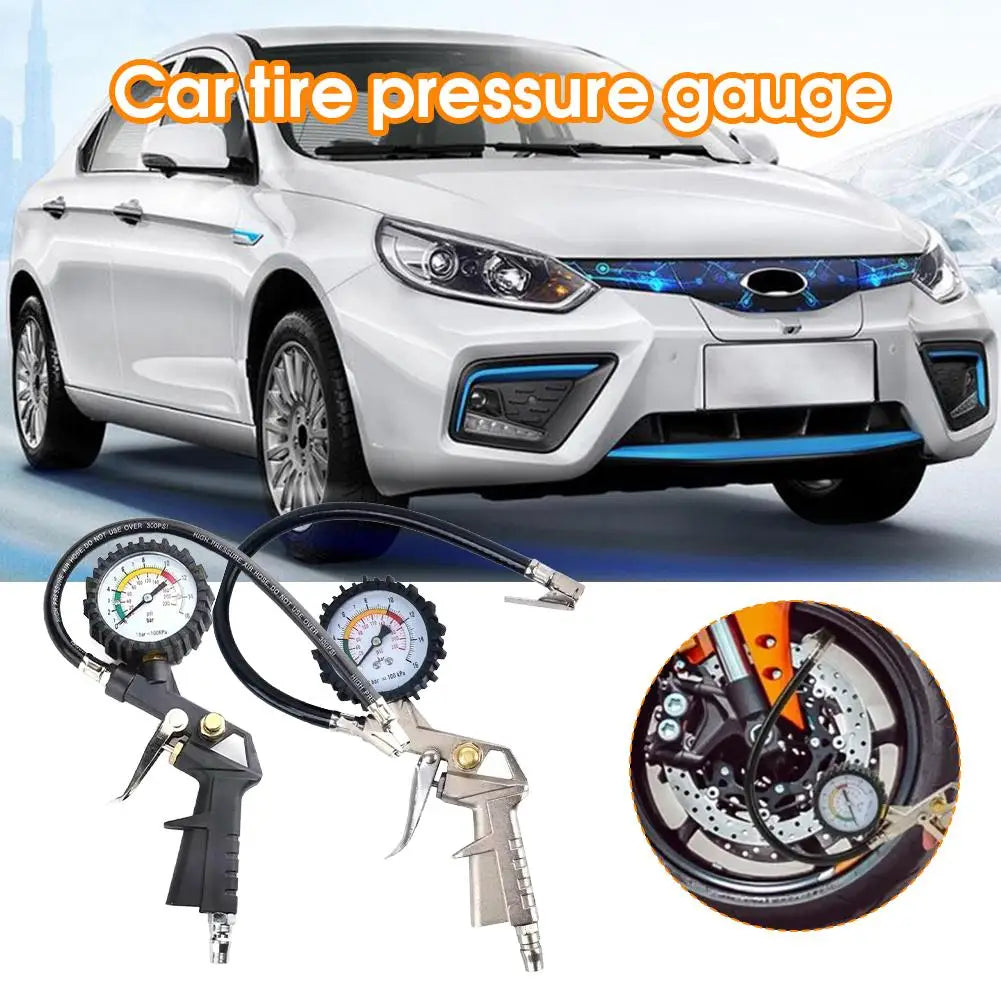 3-IN-1 Tire Pressure Gauge For Car Motorcycle SUV Inflator Pumps Tire Repair Tools Pressure Gun Type For Air Compressor Durable