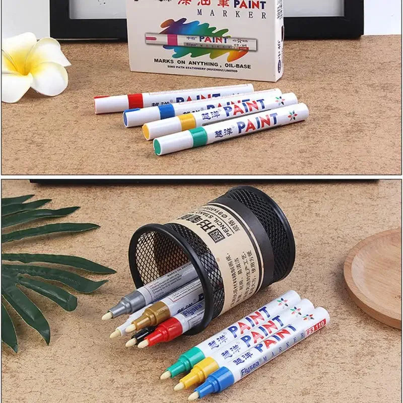 Car Paint Scratches Repair Brush Pen Waterproof Water Paint Marker Pen Car Tire Tread Care Automotive Black White Red Silver