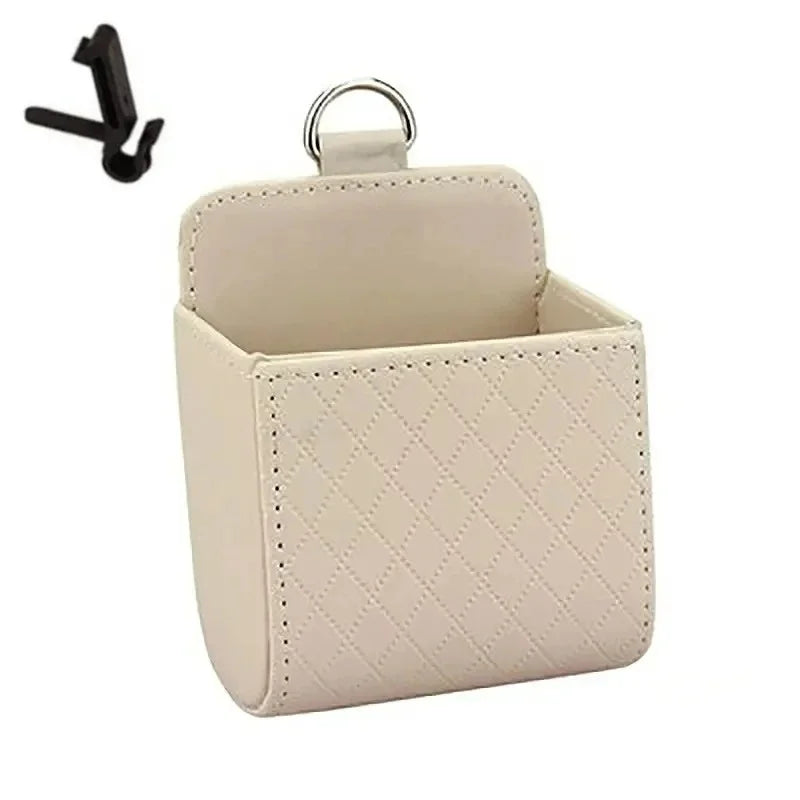 Universal Car Air Outlet Hanging Storage Box Air Vent Dashboard Tidy Hanging Leather Organizer Box Phone Holder Car Accessorie
