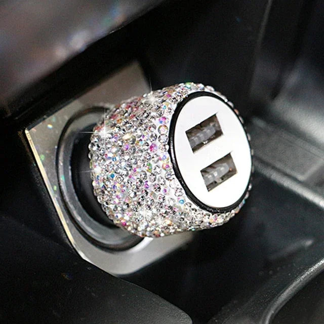 Bling Bling USB Car Charger 5V 2.1A Dual USB Port Fast Adapter Car Decor Styling Diamond Car Accessories Interior for Woman