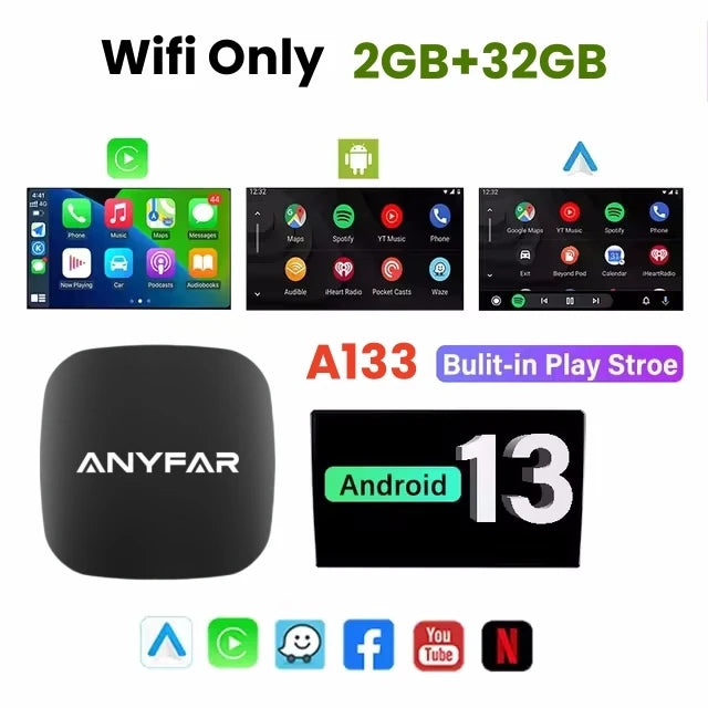 Android 13 Ai Box Wired to Wireless Carplay Android Auto Adapter WiFi For Youtube Nexflit Cars Smart Ai Box Bulit in Play Stroe