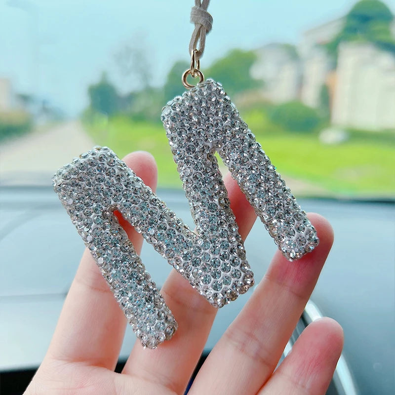 Creative Letter M rear view mirror car mounted pendant car pendant pearl car decoration car pendant