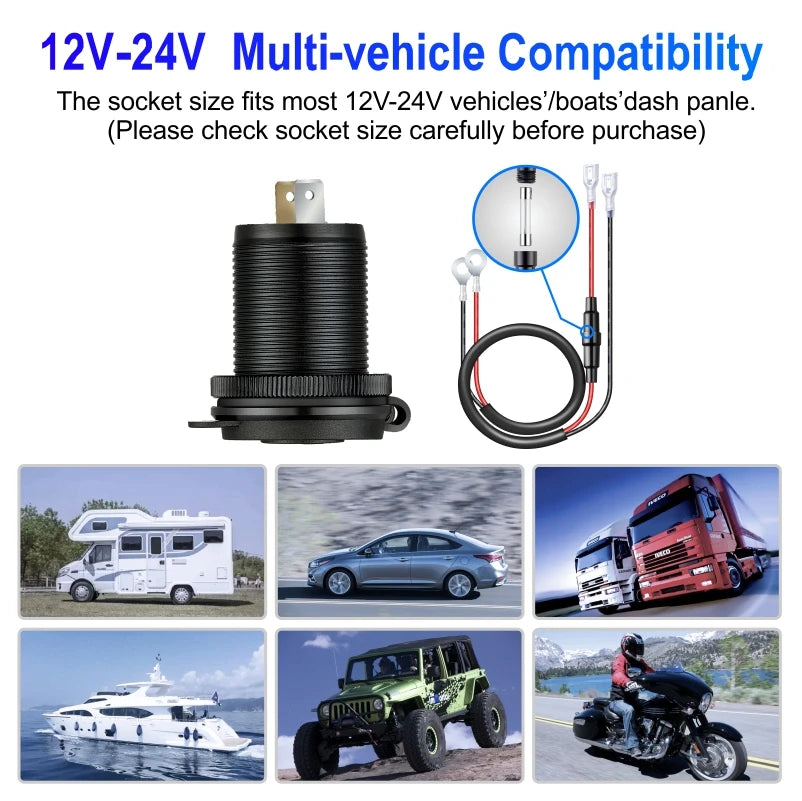 12v automotive usb socket USB C Car Charger Socket 12V/24V 3USB Socket PD3.0 and QC3.0 Car USB Port