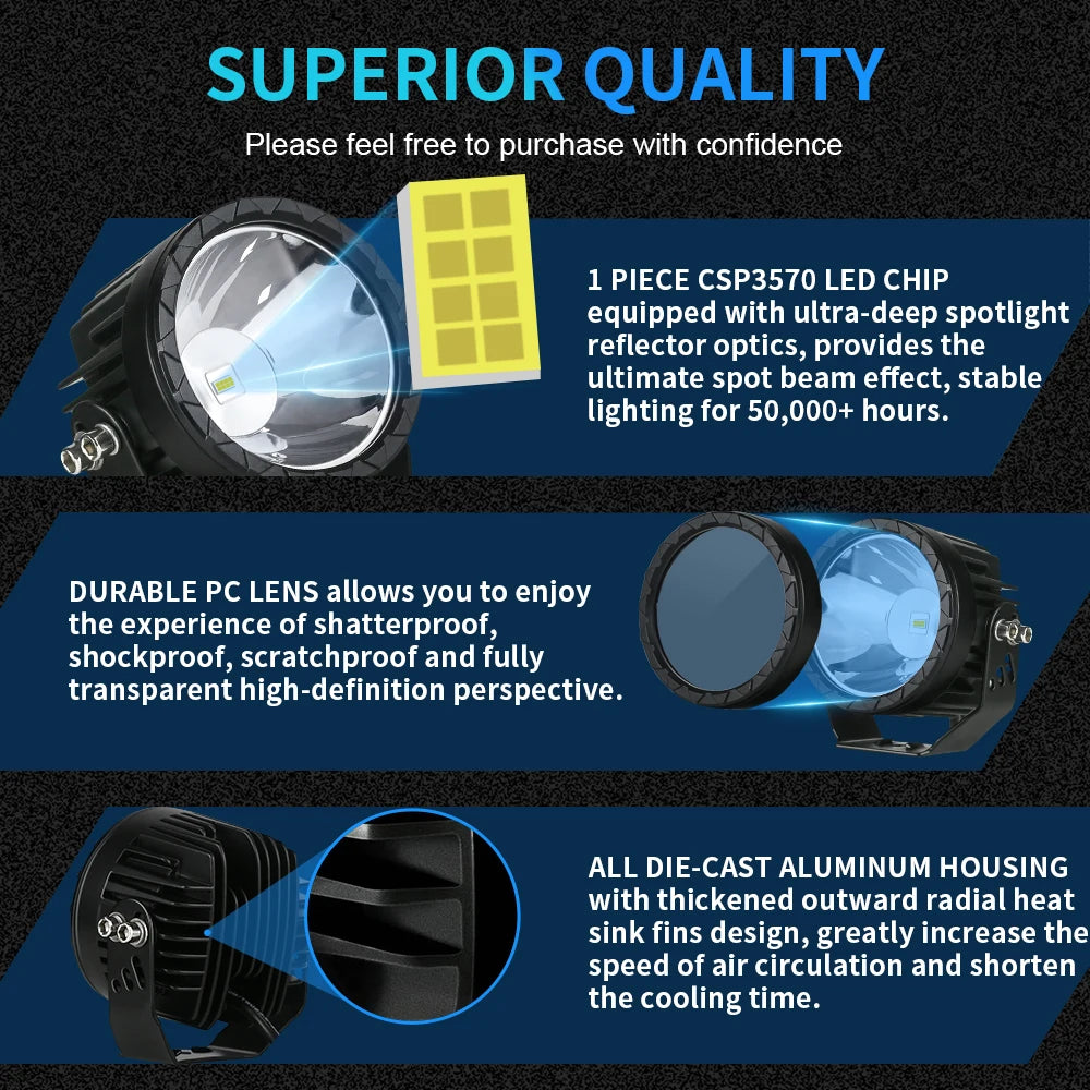 2pcs 4 Inch Led Work Light White Yellow Spotlight 12V 24V 4x4 Offroad 60W Super Bright Fog Lights For Motorcycle ATV Boat Dirt