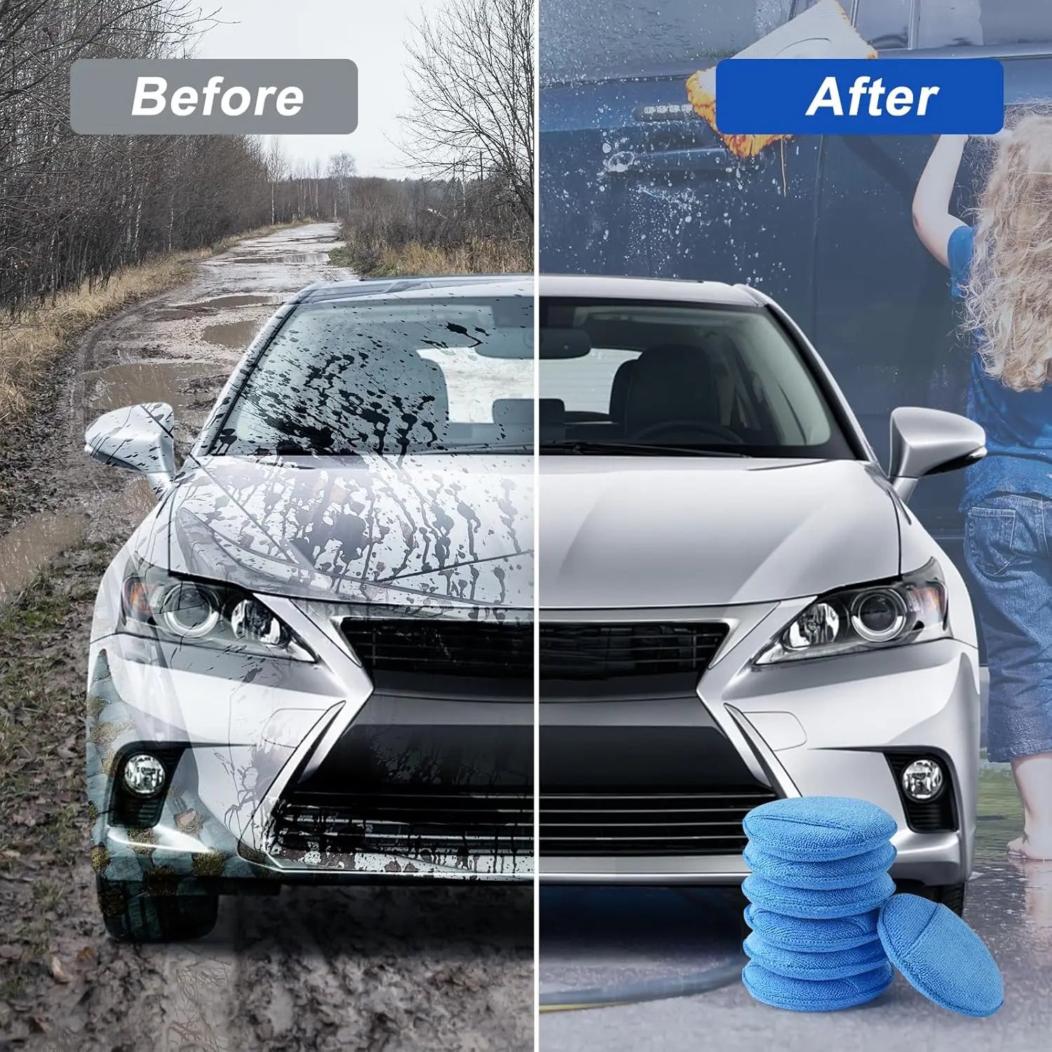 10Pcs Car Waxing Polish Sponges 5 Inch Car Detailing Wax Applicator Pads Round Pocket Microfiber Foam Sponges Car Cleaning Tools