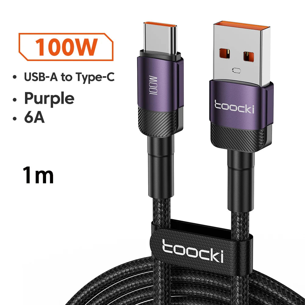 Toocki 6A USB Cable to Type C Wire for Samsung Huawei OPPO POCO PD100W Fast Charging Charger USB C Data Cord for Oneplus Xiaomi