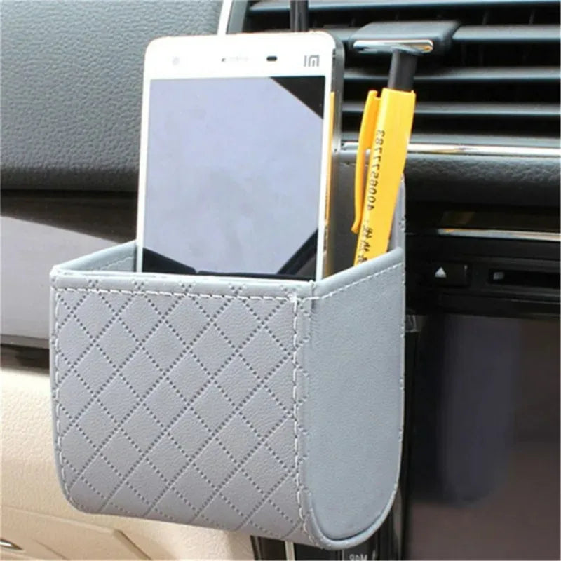 Universal Car Air Outlet Hanging Storage Box Air Vent Dashboard Tidy Hanging Leather Organizer Box Phone Holder Car Accessorie