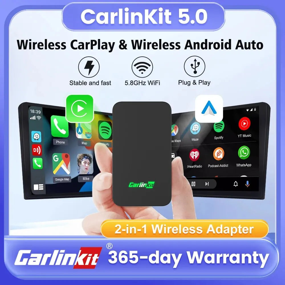 CarlinKit 5.0&Mini5 Pro Wireless CarPlay Android Auto Adapter 2 in 1 CP2A Plus Smart Dongle for Bluetooth 4.2 Spotify Map FOTA