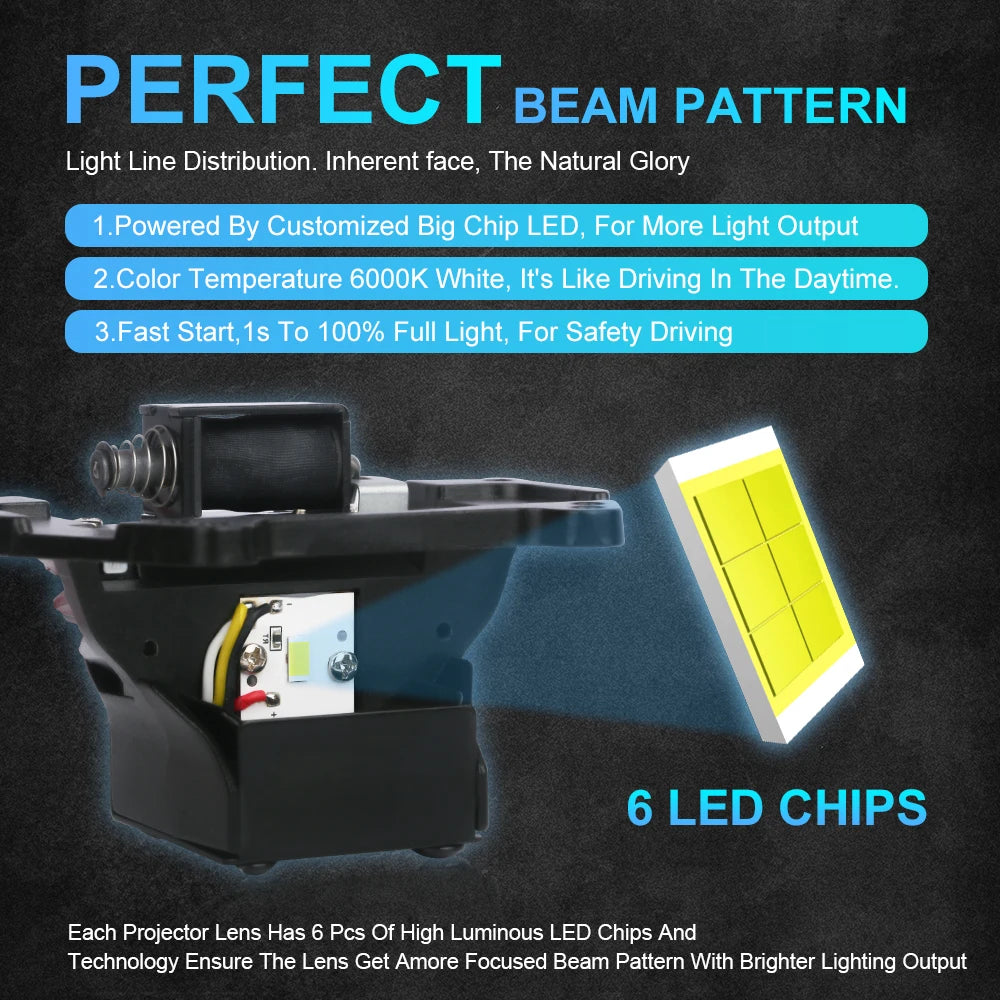 NLpear 2PCS 3 Inch Bi LED Projector Headlights Lenses for Hella LED Lights Projector 120W 40000LM Diode Headlamp Car Accessories