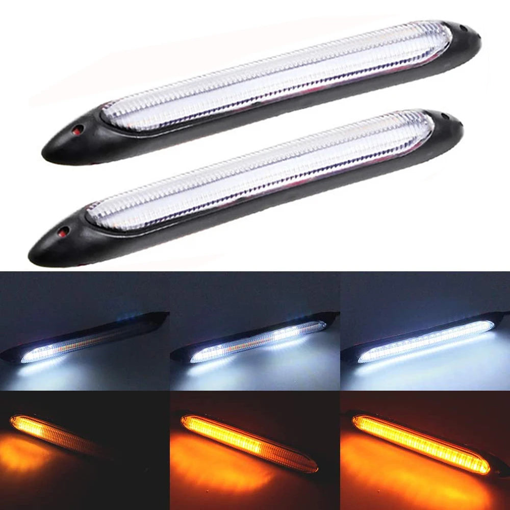 DRL Daytime Running Strip Car Headlight Decoration Turn Signal Light Strip Sequential Yellow Flow White Day Lamp Accessories 12V