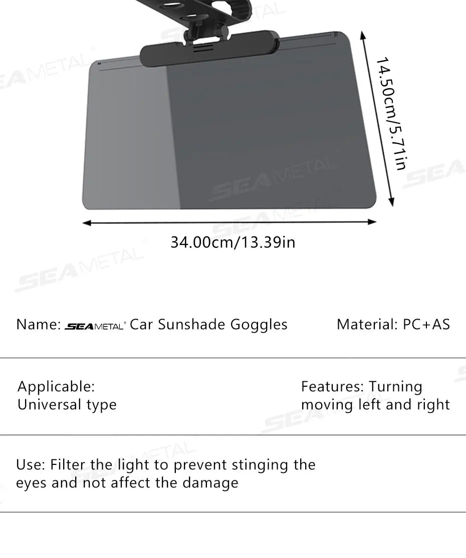 SEAMETAL Car Sun Visor Sunshade Goggles Anti-UV Adjustable Car Mounted Mirror Sun Visor Extender Safety Driving Car Accessories