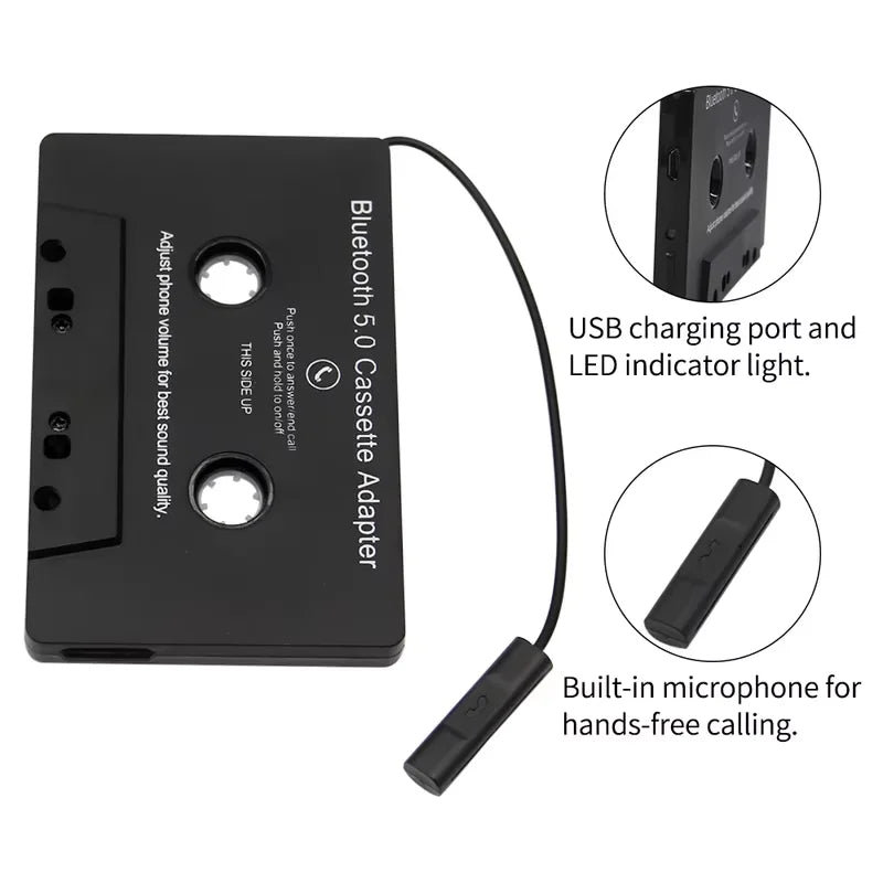 Car Bluetooth 5.0 Tape Cassette Audio Aux Adapter with Microphone 6H Music Time 168H Standby Smartphone Cassette Adapter