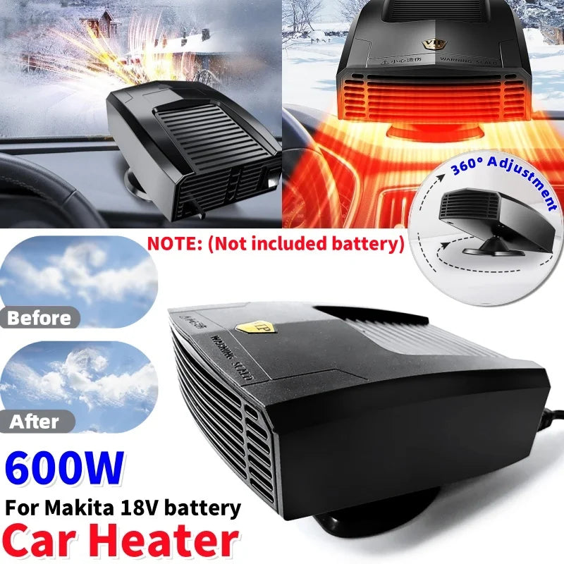 1Pcs Car Heater Cooling Fan Truck Electric Heater 600W Windshield Defroster for Makita 18V Battery（Not included battery）
