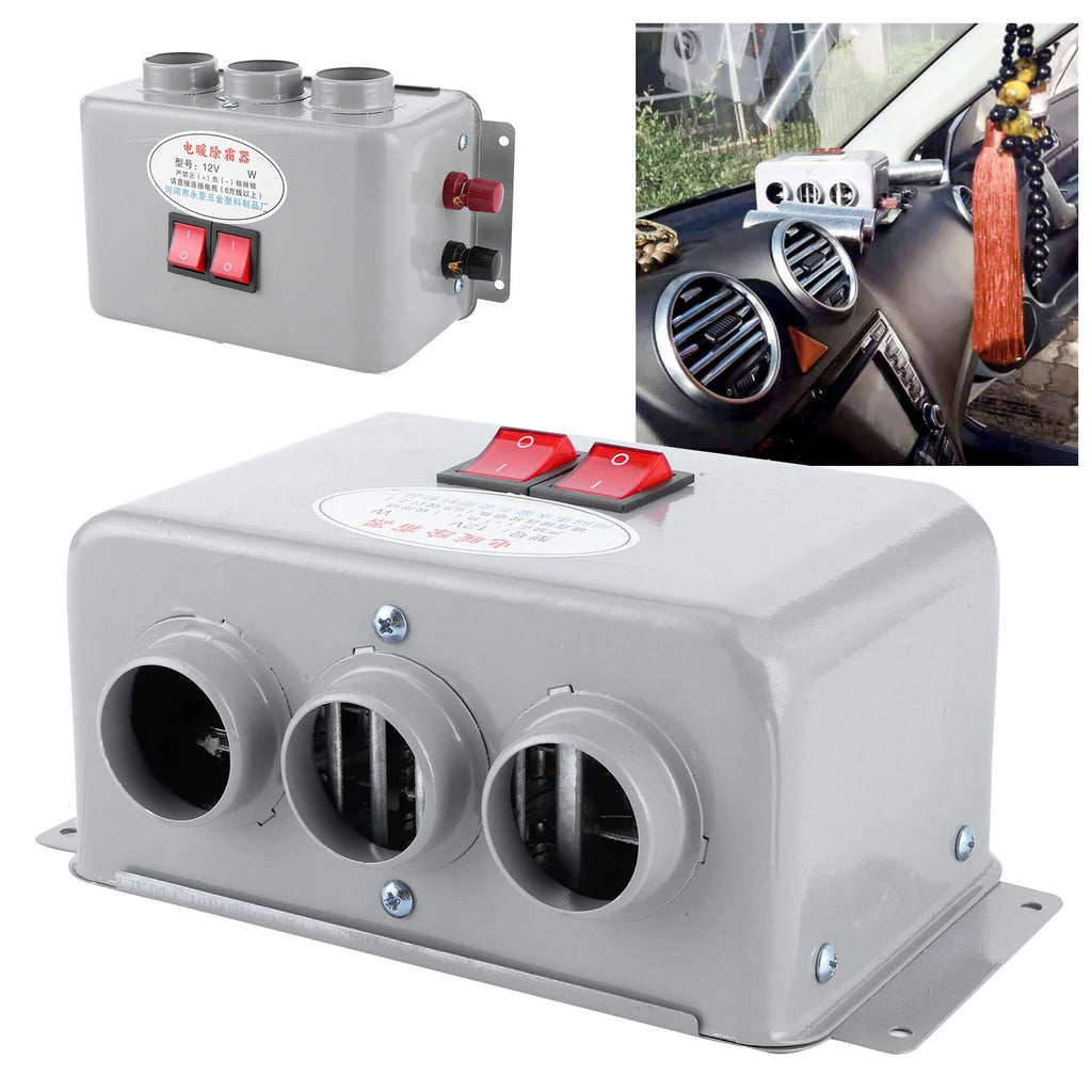 12V Compact Car Heater 3 Hole 600W‑800W Winter Fast Heating Warmer Frost Removing Low Noise
