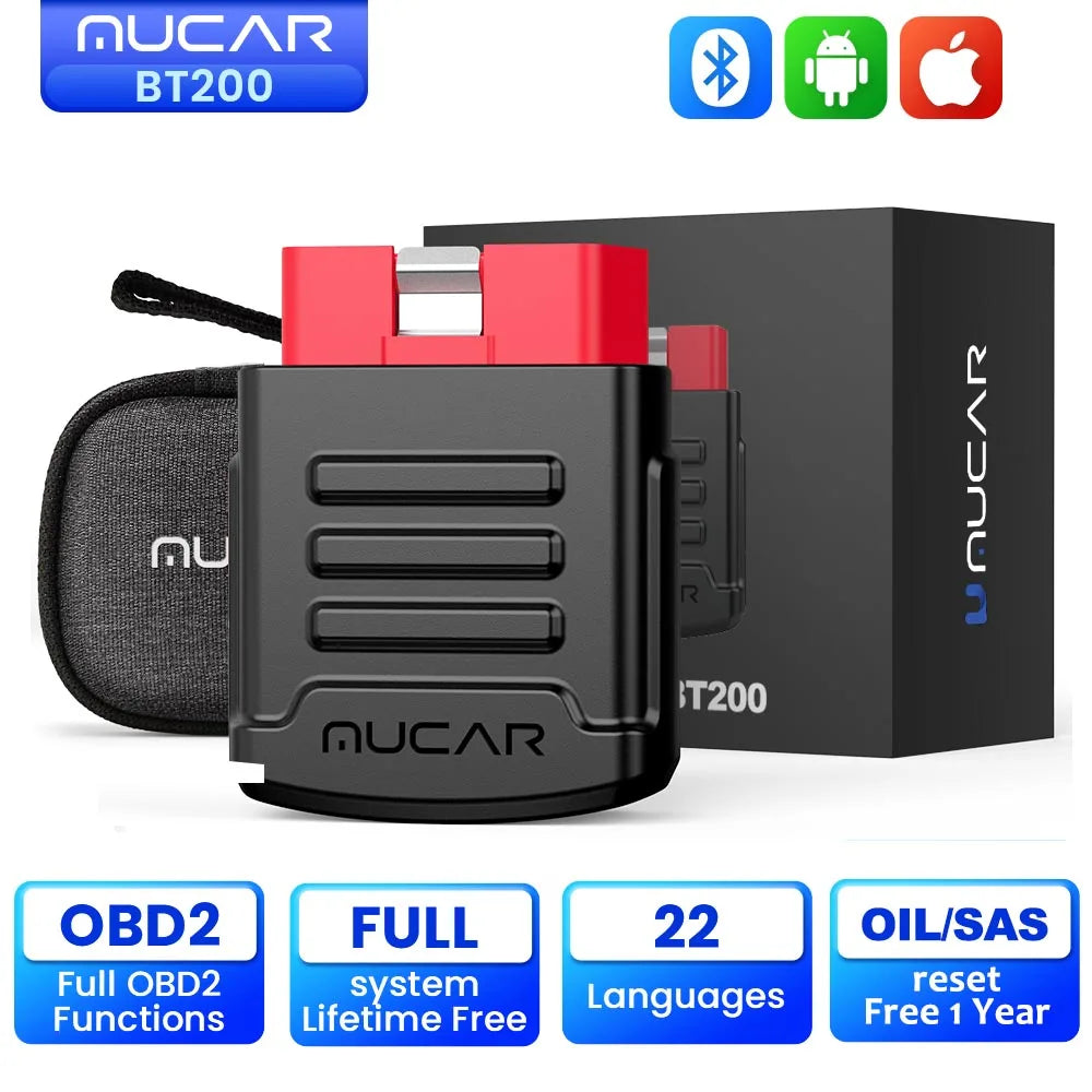 MUCAR BT200 Automotive OBD2 Scanner Car Diagnostics Full System OIL SAS Reset Auto Scan Erase Error Code Reader