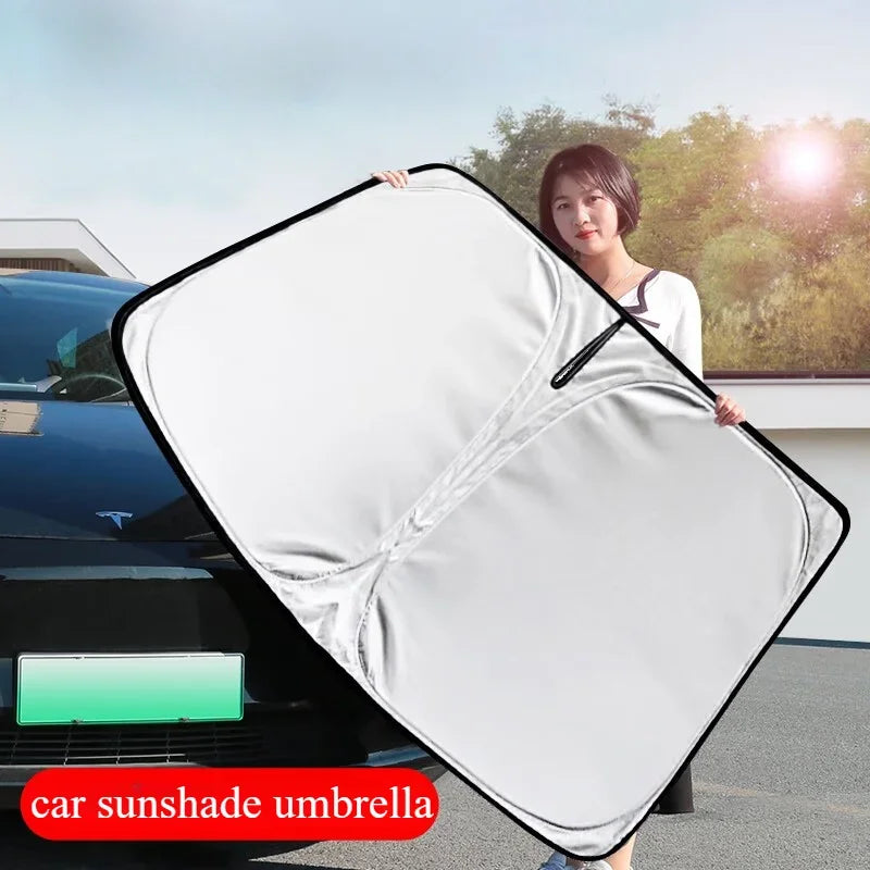 Foldable Car Sunshade Upgraded Thick Titanium Silver for Front Windshield Reflective Heat Shield Sun Visor with Storage Bag