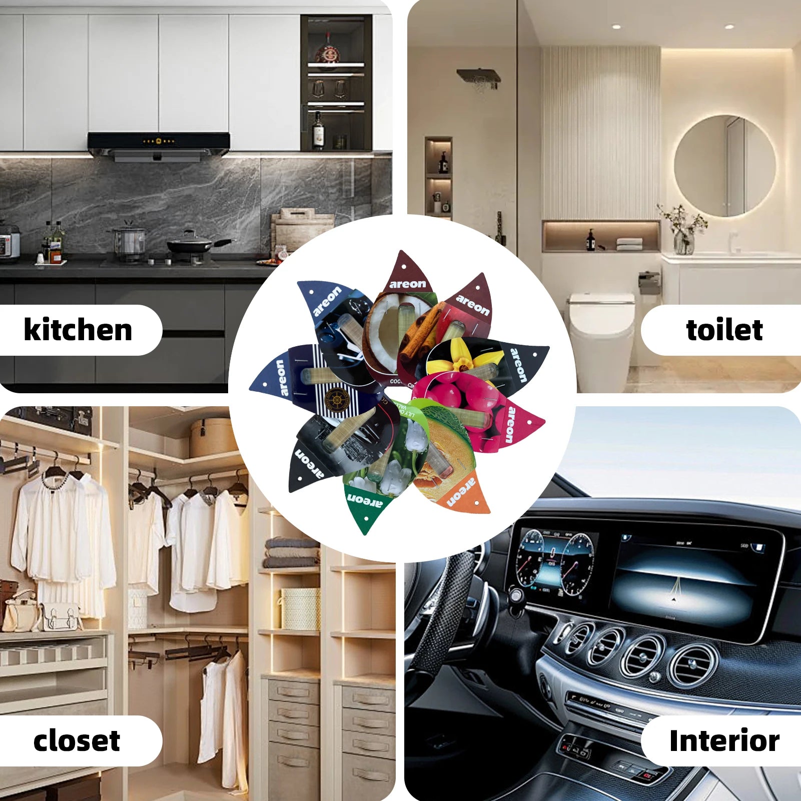 areon 3-18pcs Car Air Freshener Natural Tea Fragrance Vehicle-mounted Hanging Vanilla Scent Water Drop-shaped Car Interior