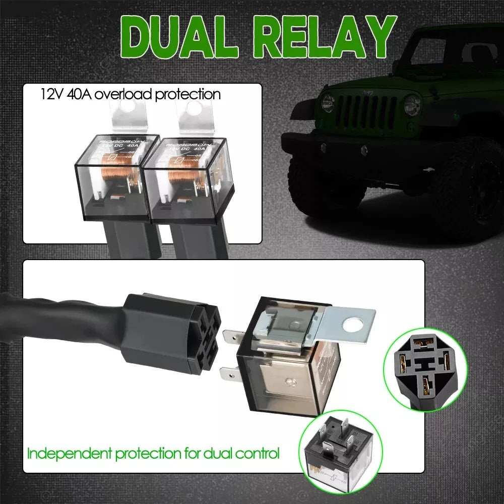3 pin LED Light Bar Wiring Harness 3 Lead Wiring Harness with 12V 40A Relay Control two lights for led work lamp Different Modes