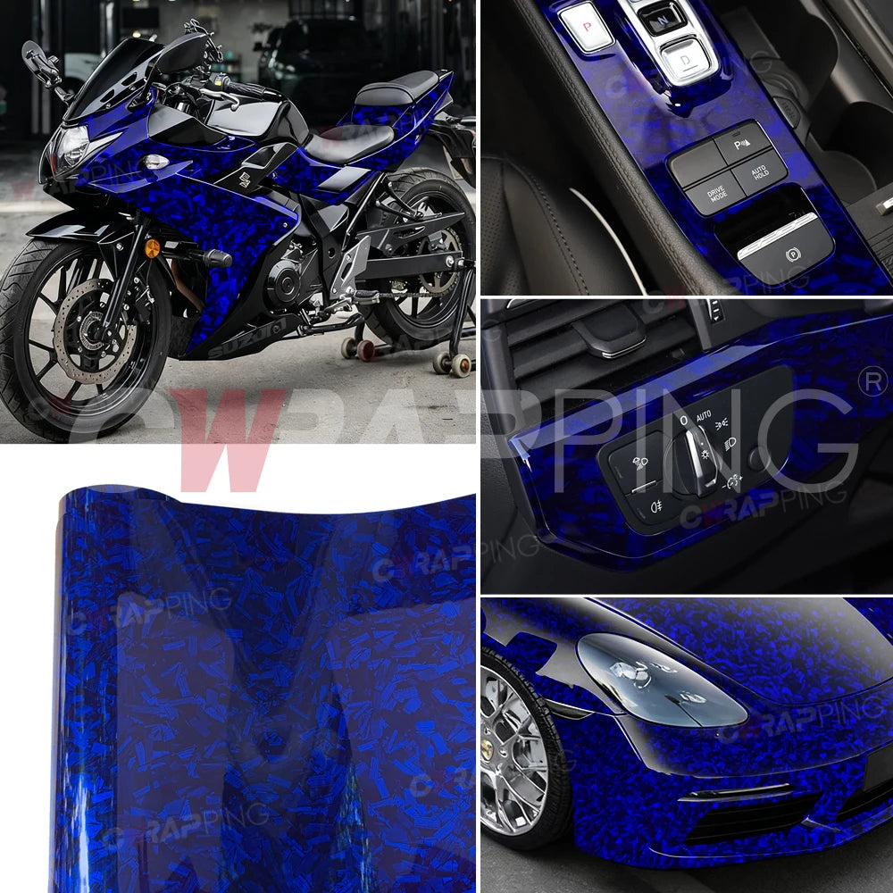 High Glossy Blue Forged Carbon Fiber Vinyl Wrap Waterproof Laser Film on the Hood DIY Car Adhesive Vinyl for Motorcycle Stickers