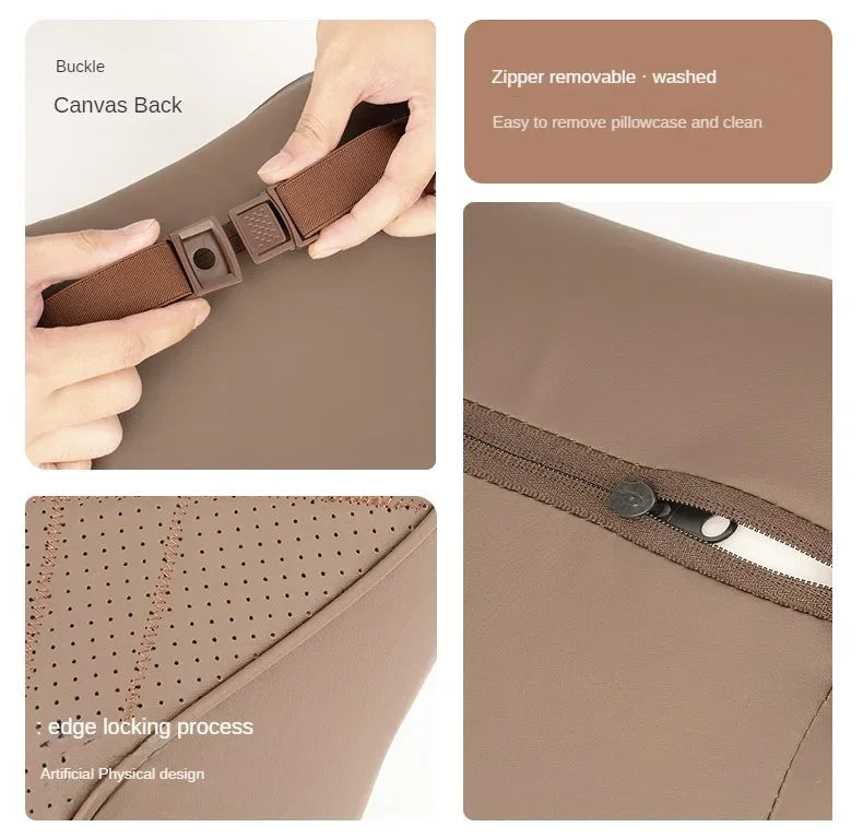 Car Neck Pillow Memory Foam Leather Auto Headrest And Back Cushion Set Seat Lumbar Waist Support Sewing Head Protective Cover