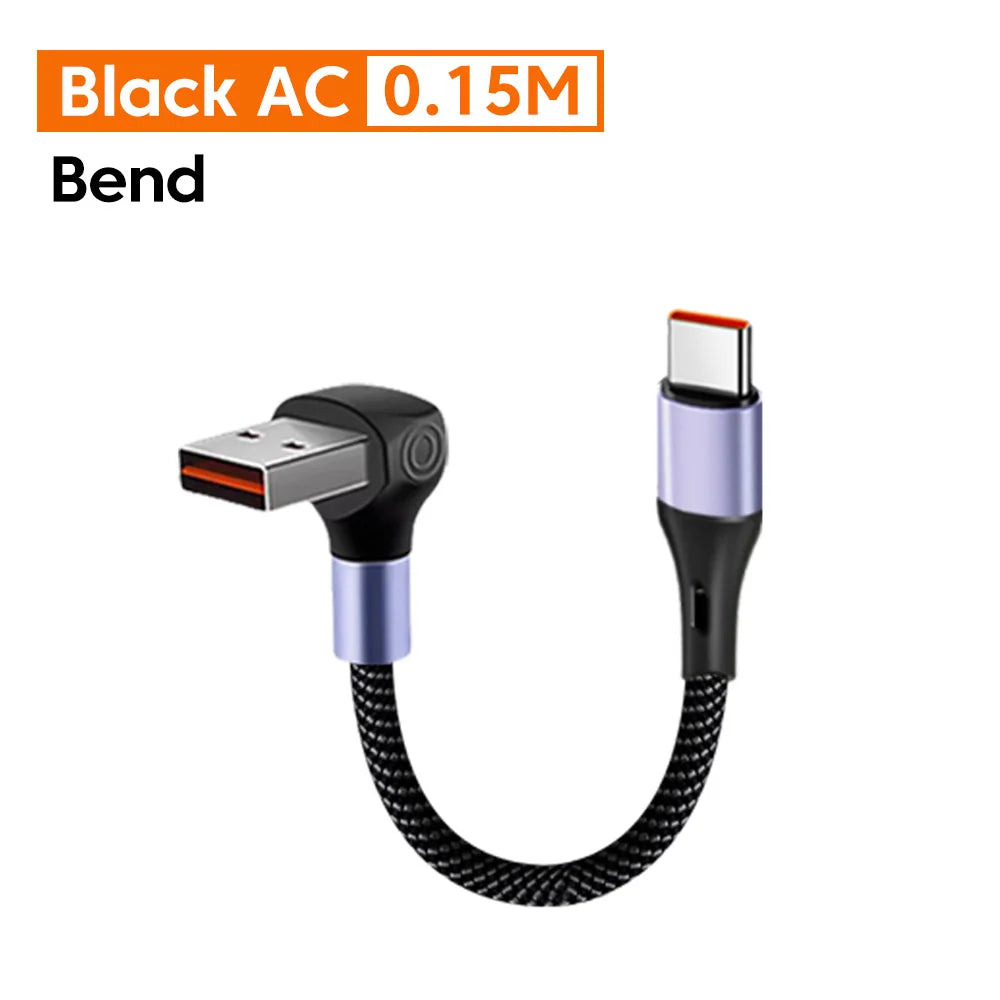 0.15/0.3M Short Cable 66W USB A/ USB C to Type C Fast Charging Cable Elbow Portable Power Bank Data USB C Cord For iPhone 15 16