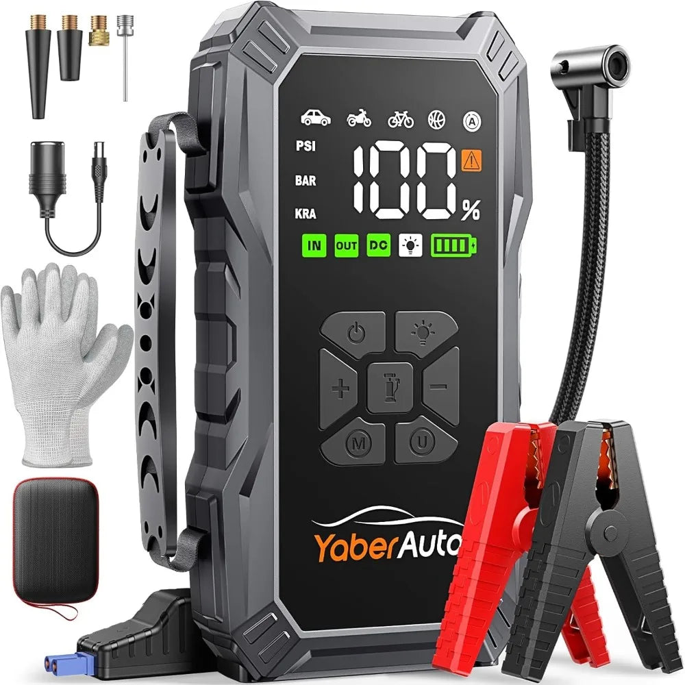 YaberAuto 10-in-1 Jump Starter with Air Compressor 6000A 150PSI Portable Car Battery Jump Starter (All Gas/10L Diesel) Jump Box