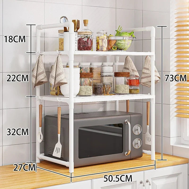 Multi-Layer Kitchen Storage Rack Condiment Organizer Shelf Microwave Shelf Simple Countertop Tidying Shelves Kitchen Accessories