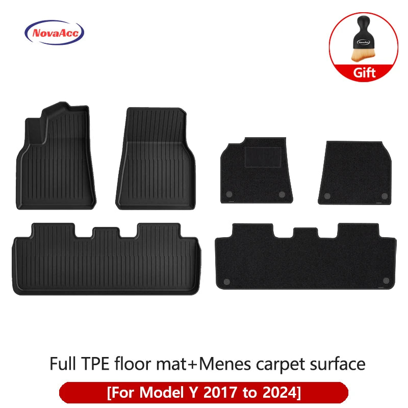 NovaAcc All TPE Floor Mats for Tesla Model Y 3 2021 to 2024 Left Rudder All Weather Foot Pad Automotive Interior Car Accessories