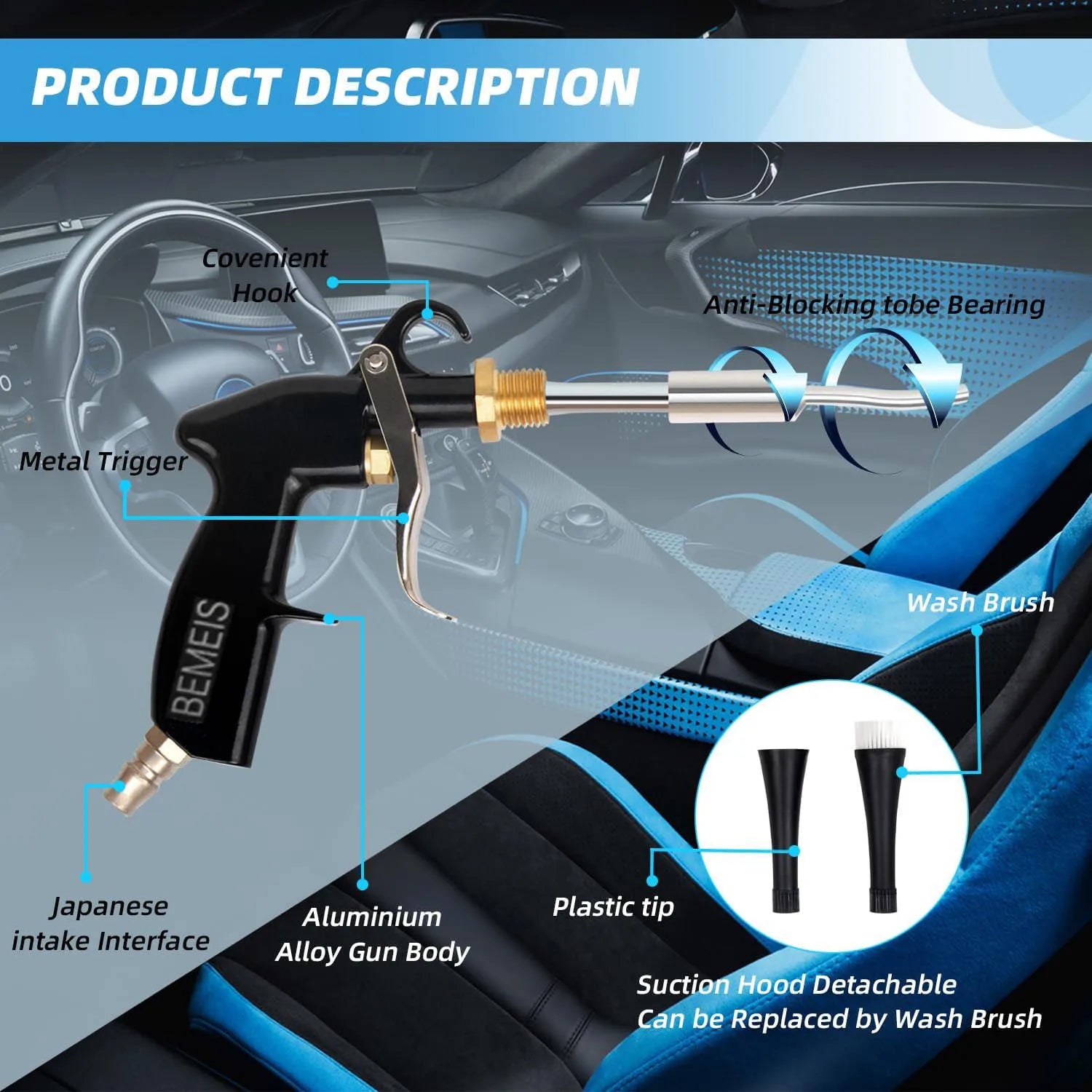 High Qulaity Portable Aluminium Bearing tube Tornador Gun For Car Washing Blowing Gun Car Washer Tornado Gun