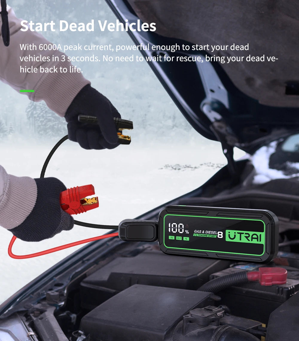 UTRAI  20000mAh Car Jump Starter Power Bank 6000A Car Booster Auto Emergency Starting Device Jump Start for Petrol Diesel