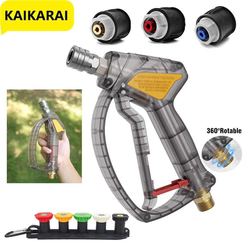 Simple transparent gray high-pressure cleaning machine car wash water gun yellow red color 360° anti-winding design with 5nozzle