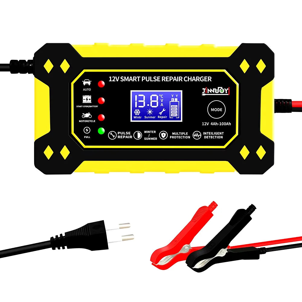 Car Battery Charger 6A 12V Pulse Repair LCD Display Smart Fast Charge AGM Deep Cycle GEL Lead-Acid Charger For Auto Motorcycle