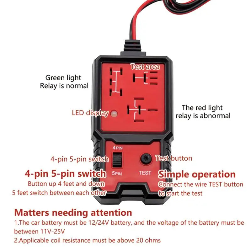 12V/24V Electronic Car Relay Tester Auto Vehicle Battery Fast Check Detector Meter Automobile LED Indicator Test Checker Tool