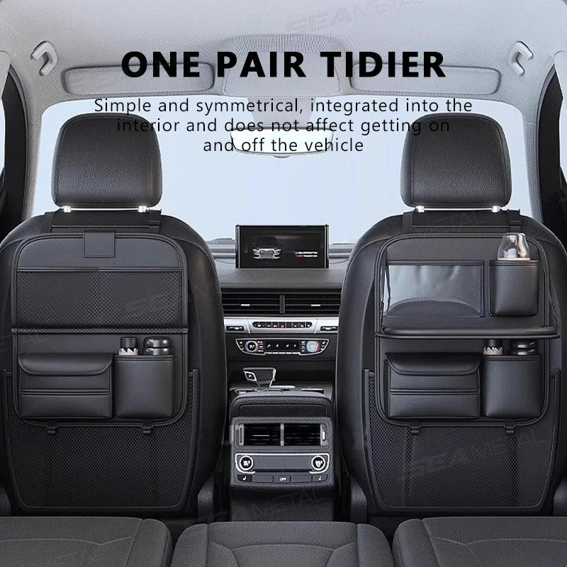 BLALION All in One Car Seat Back Storage Bag Upgraded 5-Pocket Car Organizer with Folding Table Tissue Anti Kick Pad Cup Holder