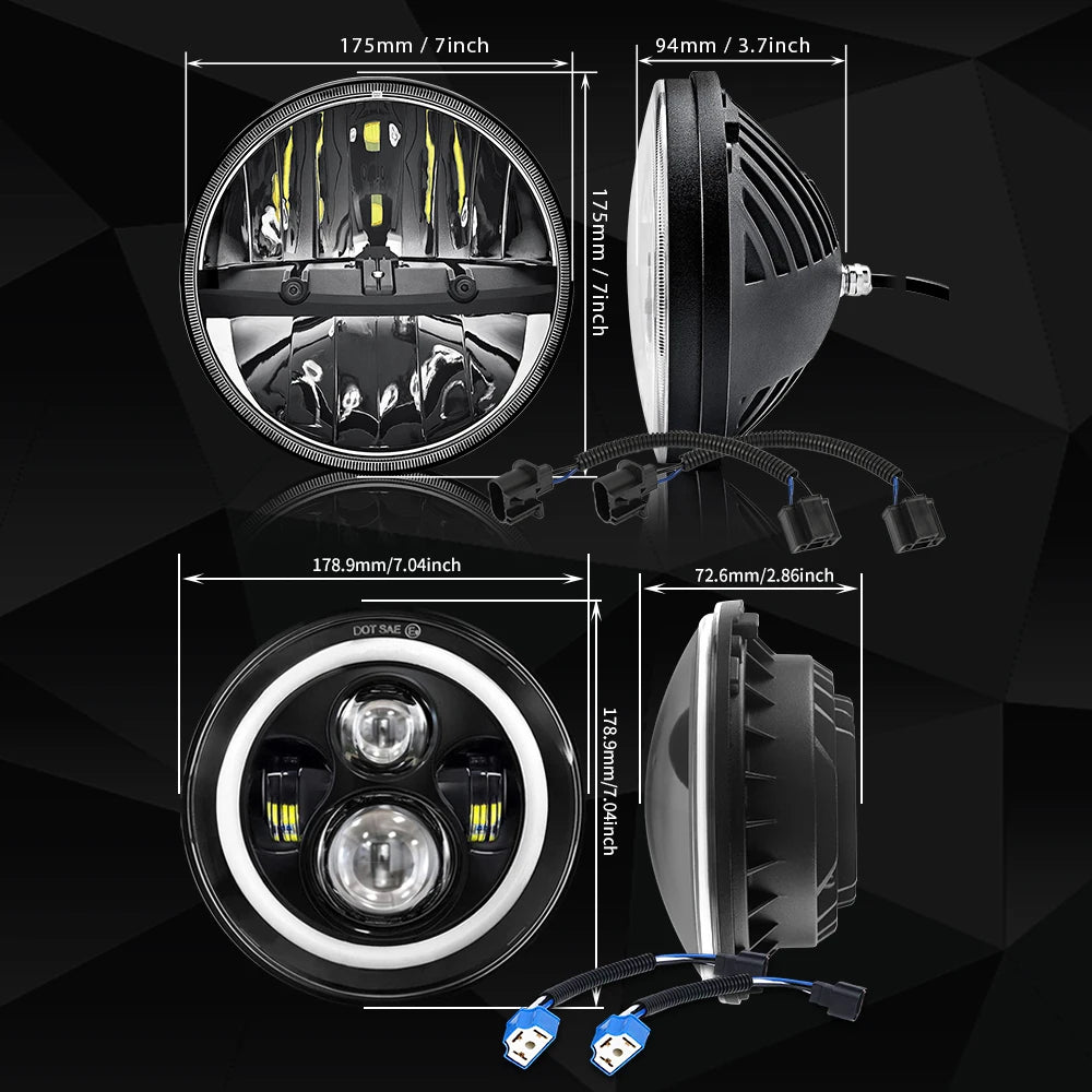 BraveWAY 7 Inch Round LED Headlight, Motorcycle/Offroad/Pickup/Truck,  For Harley For Yamaha For Honda For Jeep Wrangler