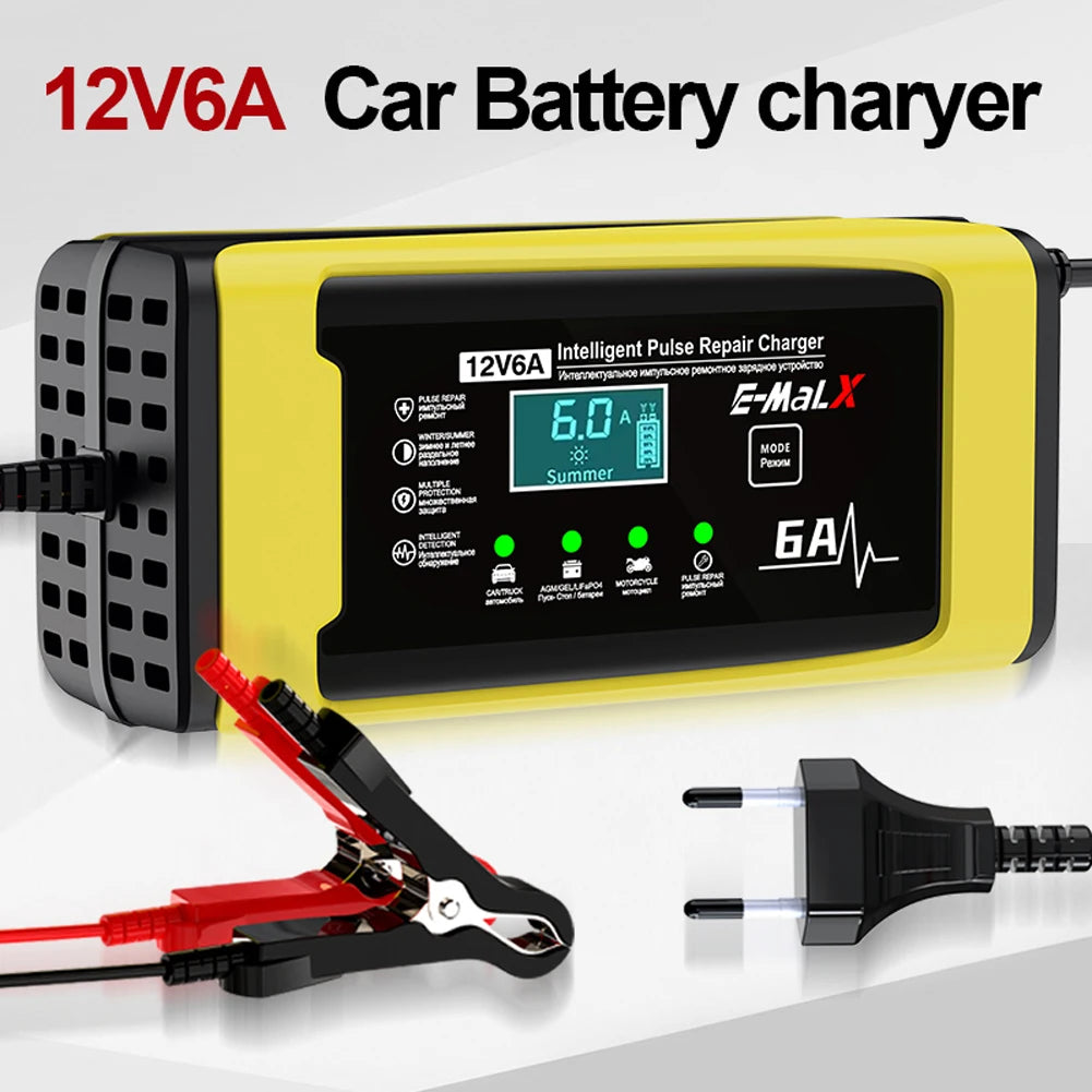 Car Battery Charger 110-220V Power Puls Repair Charger Moto Truck Battery Charger 12V 6A Wet Dry Lead Acid Battery LED Display