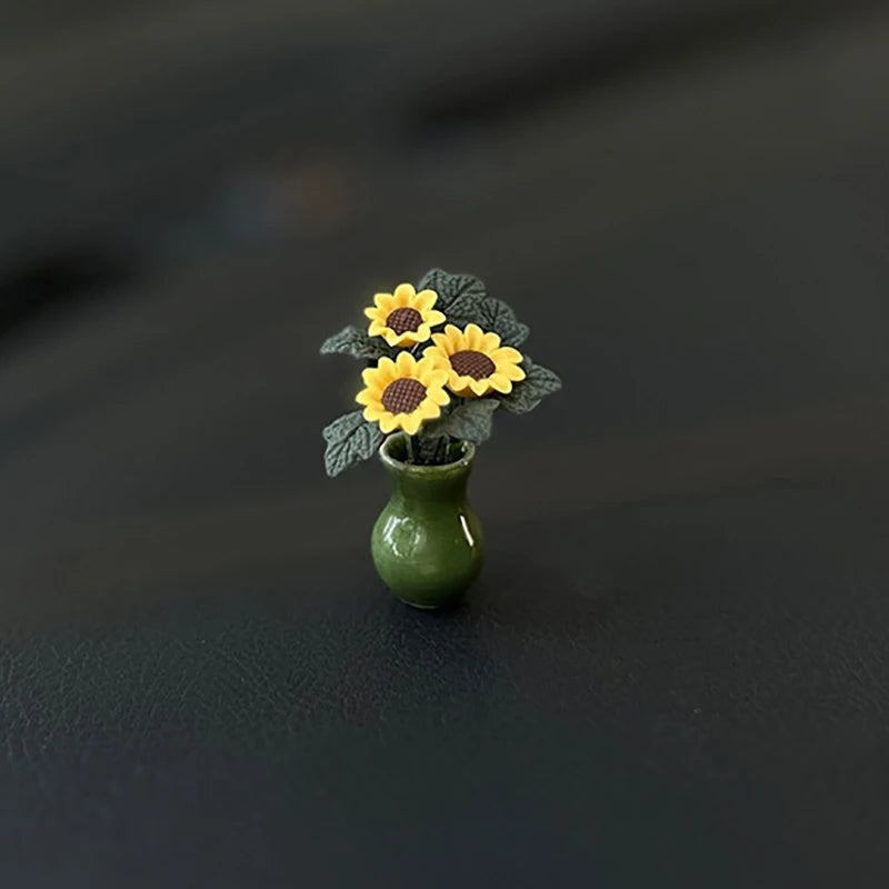 Car Interior Decoration Resin Mini Sunflower Vase Auto Center Console Rearviewi Mirror Ornaments For Car Accessories Woman Gifts