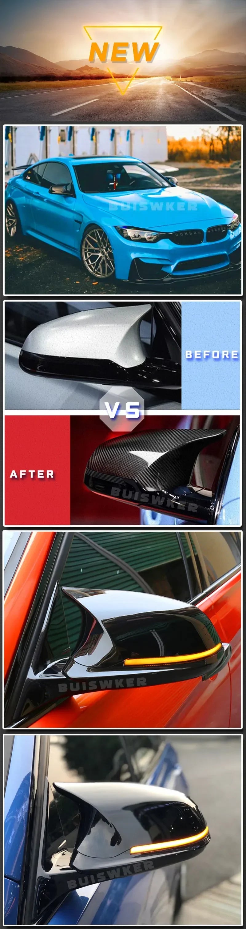 Carbon Fiber Side Wing Rearview Mirror Cover Cap For BMW M2 E87 18-21, M3 F80 M4 F82 14-20 Left Hand Drive