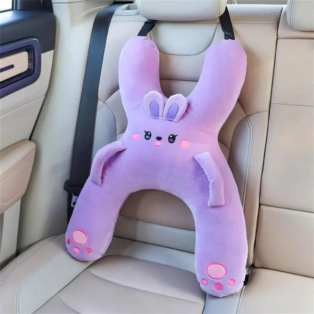 Kid Car Neck Pillow with Seat Belt Cute Cartoon Pillow Comfortable Breathable Car Mounted Child Sleeping Pillow Safety Sleep Aid