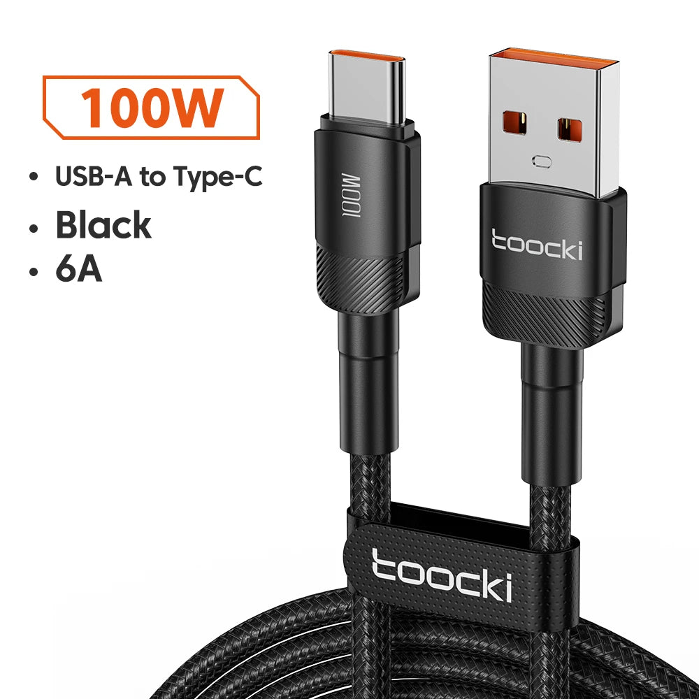 Toocki 100W 6A USB Type C Fast Charging Data USB C Cable For Huawei Xiaomi Samsung oneplus USB A To Type C cabo