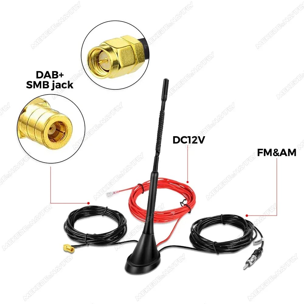 DAB Auto Radio Aerial Amplified Roof Mount Rod Antenna AM/FM Din SMA Male Connector 5m Cable for JVC Kenwood Pioneer Receiver