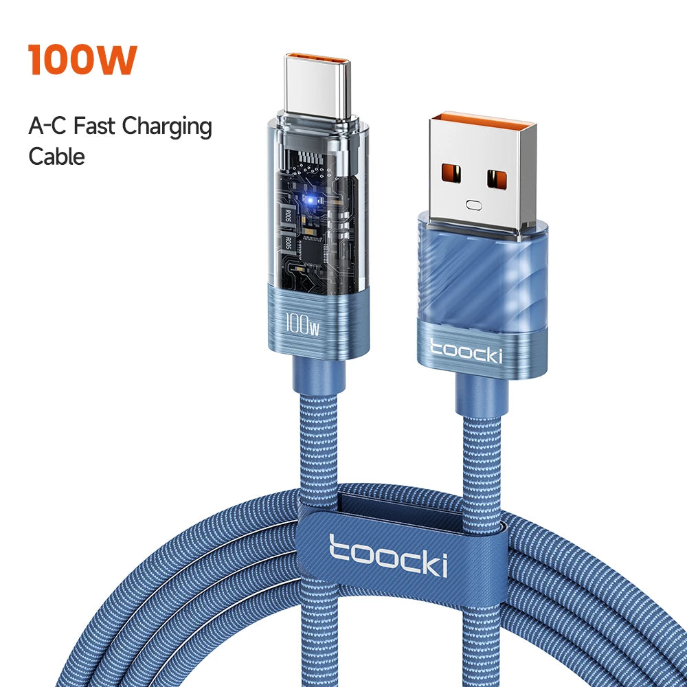 Toocki 100W USB Type C Cable Auto Power-off QC4.0 6A Fast Charging Type C Cable for iPhone 15 Samsung S23 S22 Xiaomi Huaiwei