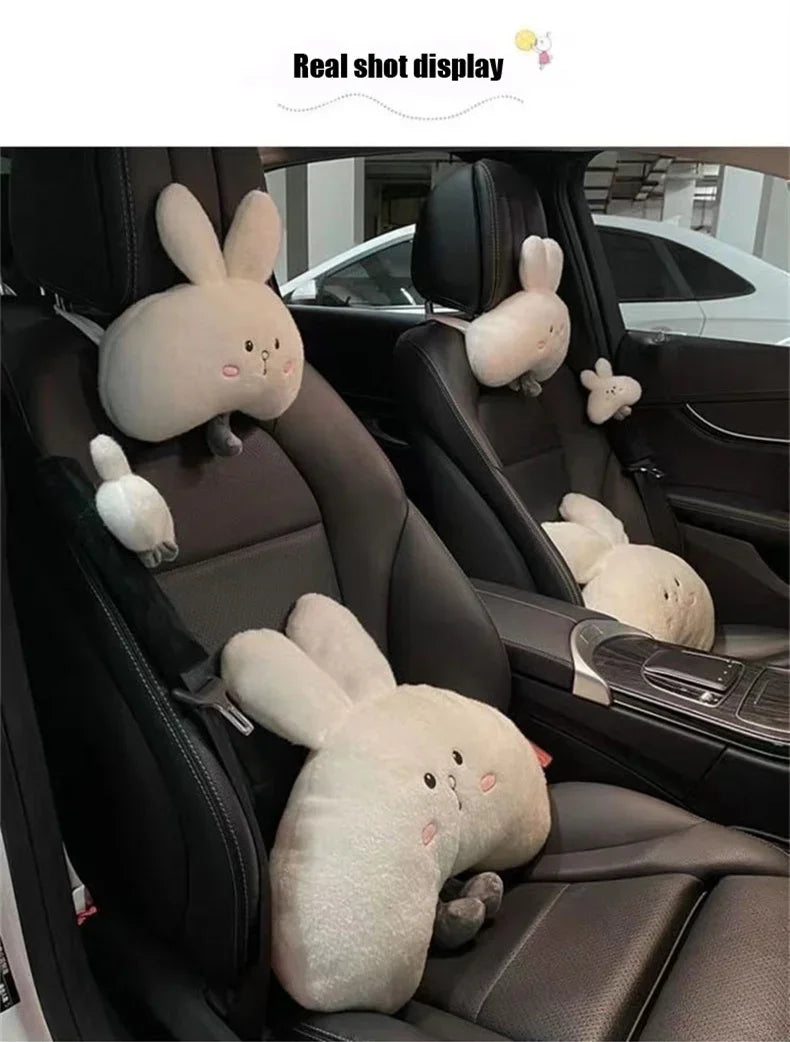 Woman Girl Neck Cushion Rabbit Car Accessories Seat Belt Shoulder Pad Animal Cervical Pillow Universal Headrest Cute Neck Pillow