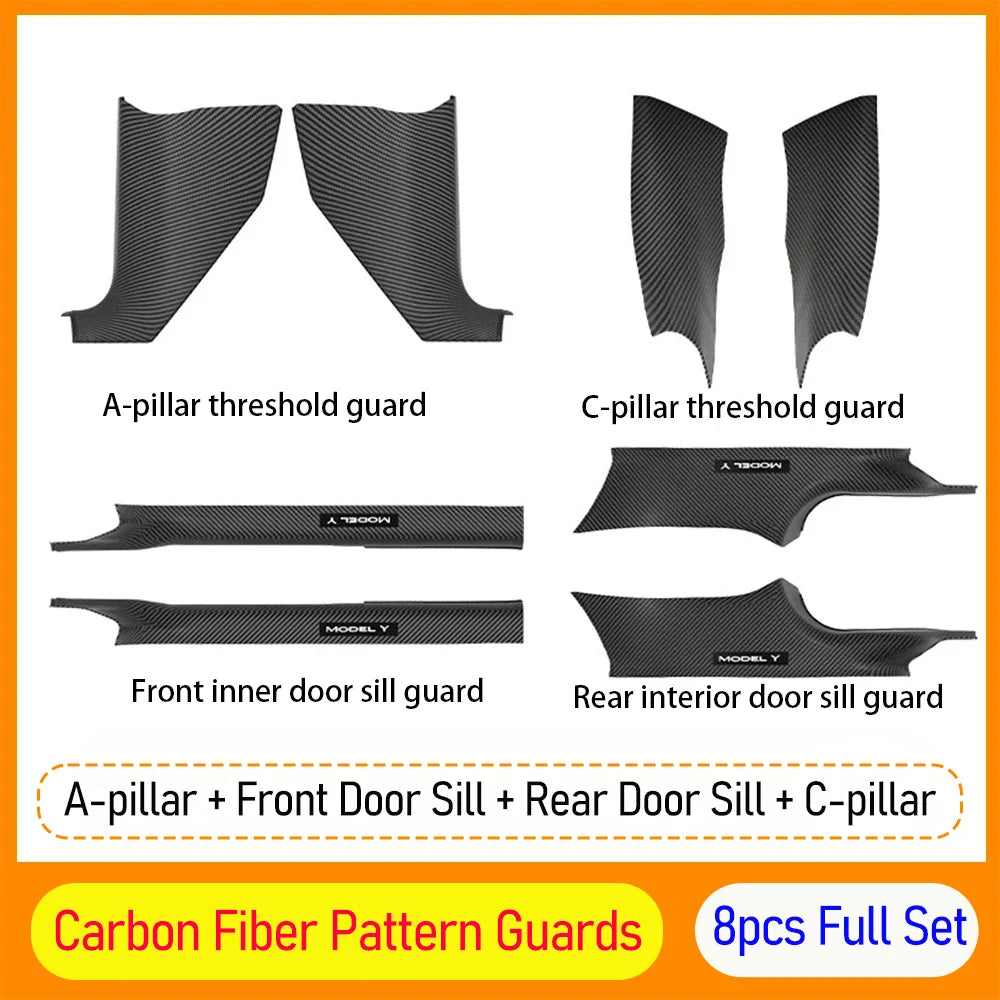 4 6 8Pcs For Tesla Model Y Juniper 2025 2026 Front Rear Door Sill Protector Threshold Strip Anti-kick Guard Panel Waterproof Pad
