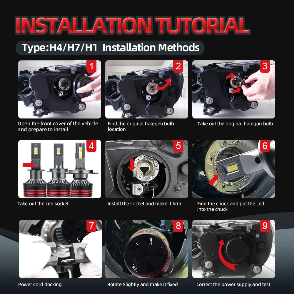 H11 Canbus LED Headlight  Bulbs 9005/HB3 9006/HB4 H1 H4 H7 H13 9004 9007 6500K White Singel Copper Tube Auto Light Bulbs